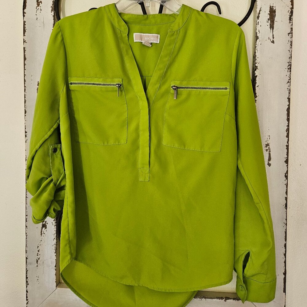 Michel Kors- Women`s Lime green Zipper Pocket Long Sleeve Blouse Shirt size S